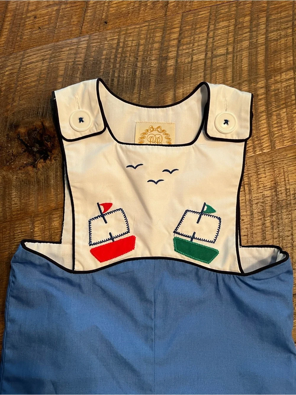 Beaufort Bonnet Blue Sailboat Embroidered Boys' Shortall